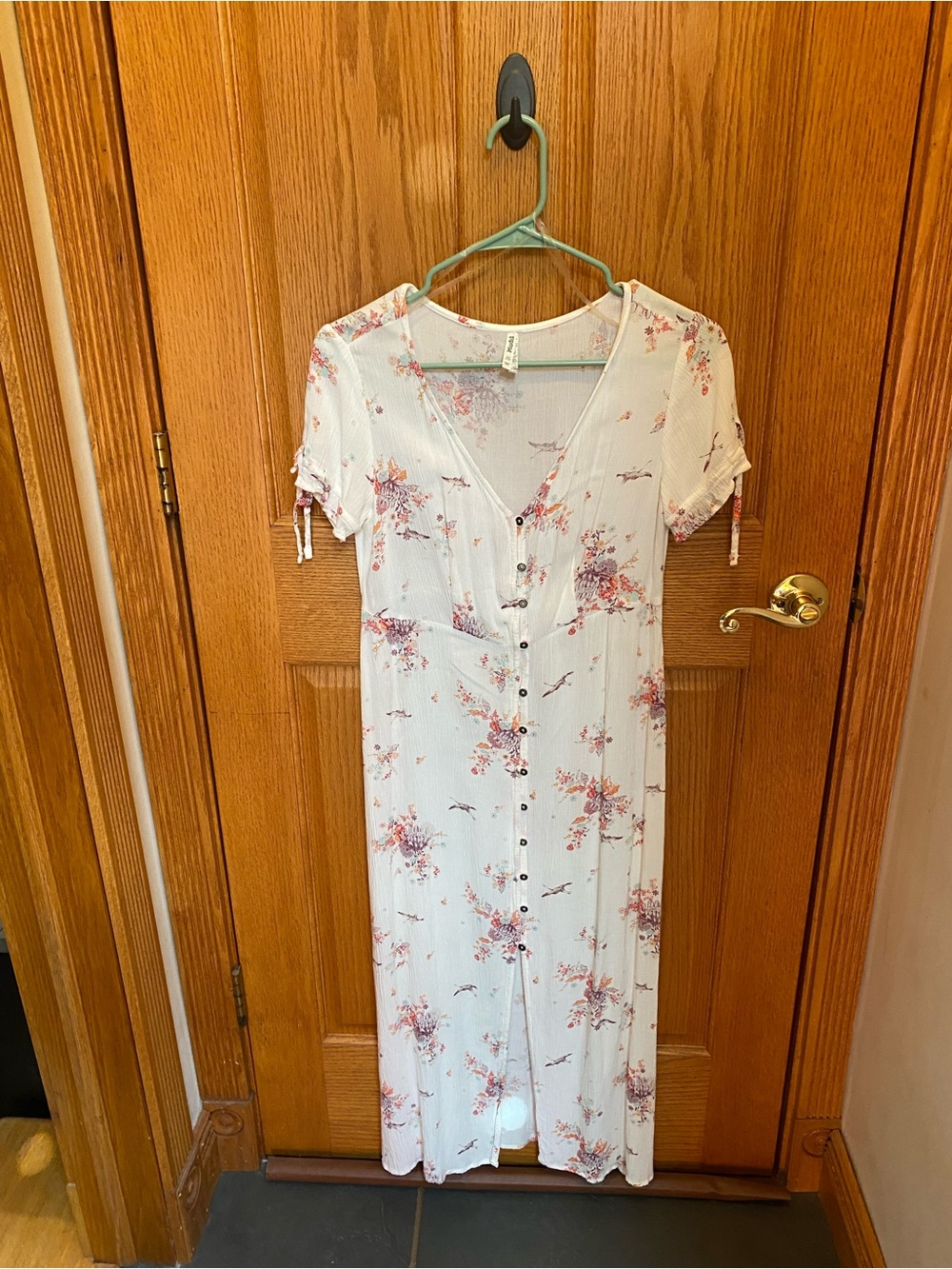 Mudd Cream Floral V-Neck Dress with Pink & Mauve Accents